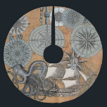 Compass Rose Vintage Nautical Octopus Ship Brushed Polyester Tree Skirt<br><div class="desc">A vintage collection of old compass rose drawings,  a nautical sailing ship,  and of course a really big octopus sea monster. A classic old world sailing theme. Vintage artwork print drawing collage.</div>