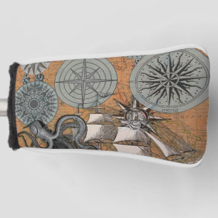 Compass Rose Vintage Nautical Octopus Ship Golf Head Cover