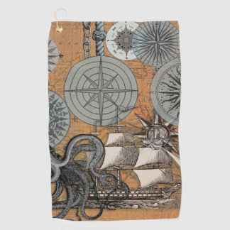 Compass Rose Vintage Nautical Octopus Ship Golf Towel