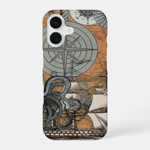 Compass Rose Vintage Nautical Octopus Ship iPhone 16 Case