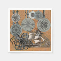 Compass Rose Vintage Nautical Octopus Ship