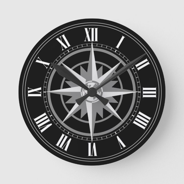 Compass Rose with Globe Round Clock (Front)