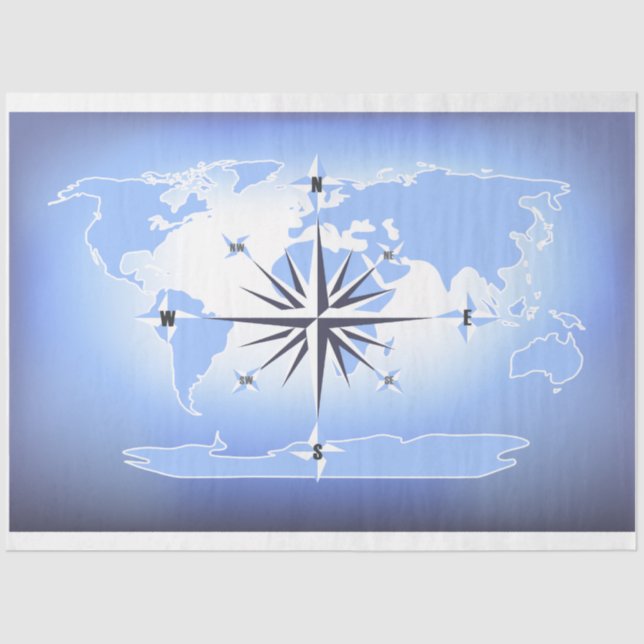 Compass Rose World Map Decoupage Tissue Paper (Front)