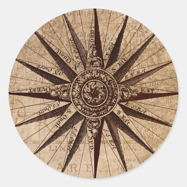 Compass Sailing Ship Discovery Age World Map Classic Round Sticker (Front)