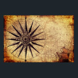 Compass Sailing Ship Discovery Age World Map Poster<br><div class="desc">Vintage Maps - World Map from Exploration Age</div>