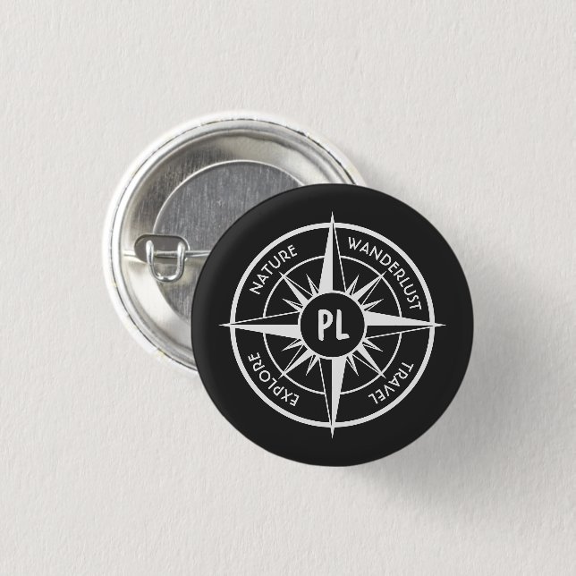 Compass star emblem monogram black and white 3 cm round badge (Front & Back)