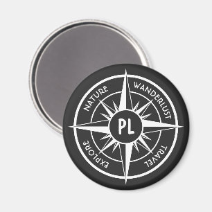 Compass star emblem monogram black and white magnet