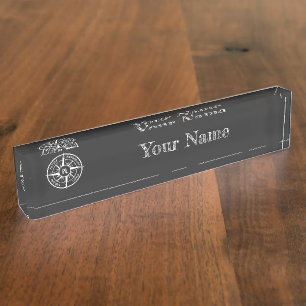 Compass star emblem monogram black and white nameplate