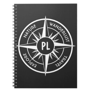 Compass star emblem monogram black and white notebook
