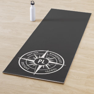 Compass star emblem monogram black and white yoga mat