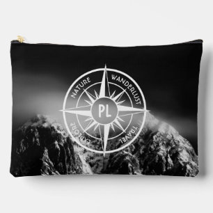 Compass star emblem monogram dramatic mountains accessory pouch