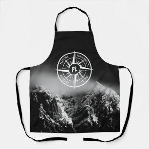 Compass star emblem monogram dramatic mountains apron