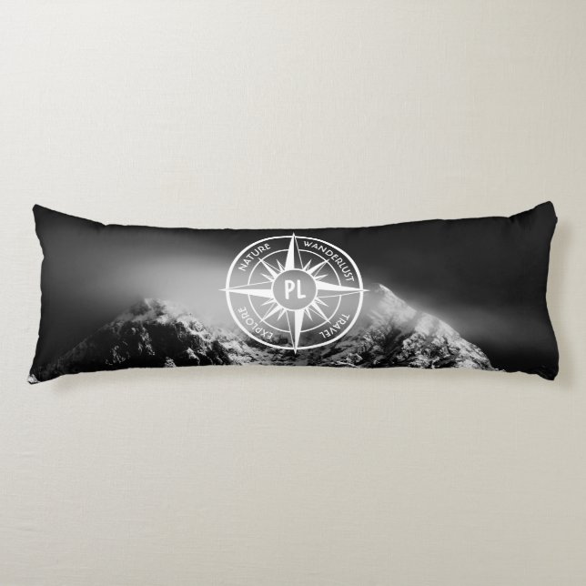 Compass star emblem monogram dramatic mountains body cushion (Front)