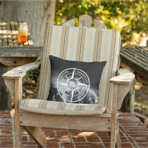 Compass star emblem monogram dramatic mountains cushion