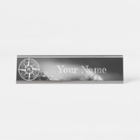 Compass star emblem monogram dramatic mountains