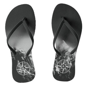 Compass star emblem monogram dramatic mountains jandals
