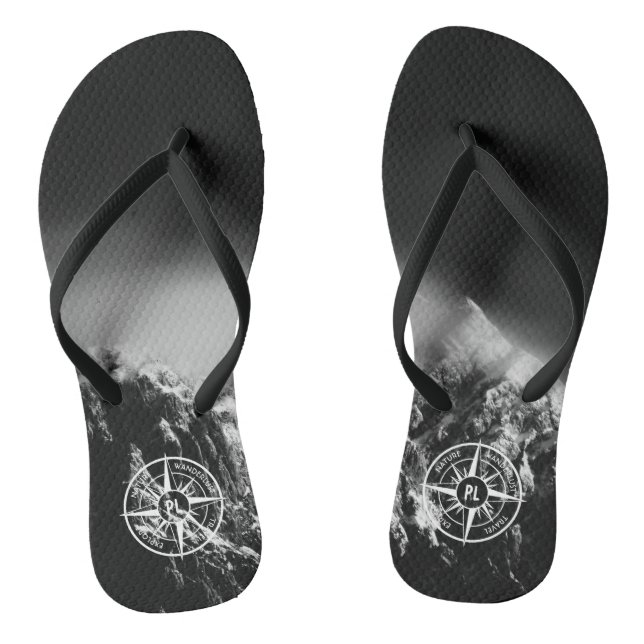 Compass star emblem monogram dramatic mountains jandals (Footbed)