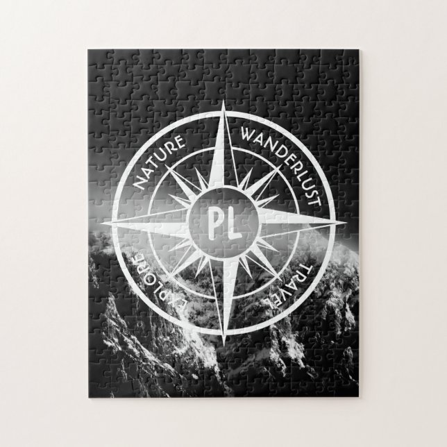 Compass star emblem monogram dramatic mountains jigsaw puzzle (Vertical)