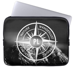 Compass star emblem monogram dramatic mountains laptop sleeve
