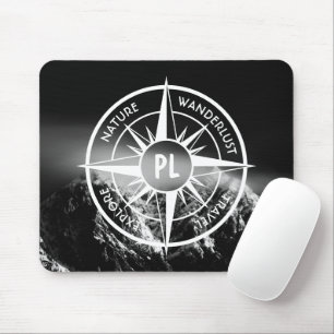 Compass star emblem monogram dramatic mountains mouse pad