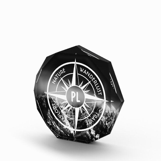 Compass star emblem monogram dramatic mountains photo block (Right)