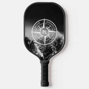 Compass star emblem monogram dramatic mountains pickleball paddle