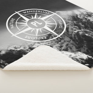 Compass star emblem monogram dramatic mountains sherpa blanket
