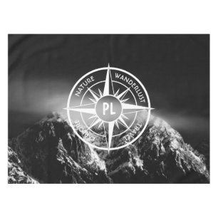 Compass star emblem monogram dramatic mountains tablecloth