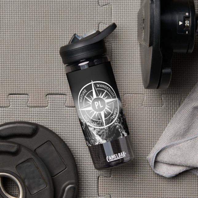 Compass star emblem monogram dramatic mountains water bottle (Gym)