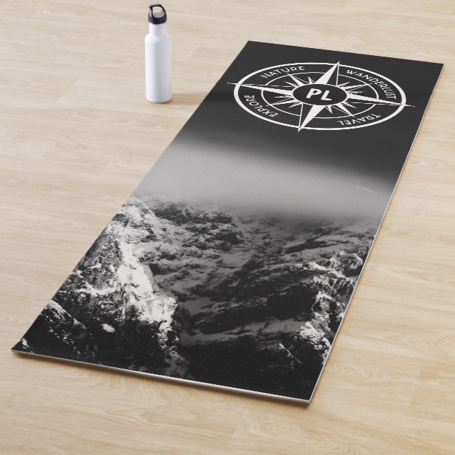 Compass star emblem monogram dramatic mountains yoga mat (In Situ)