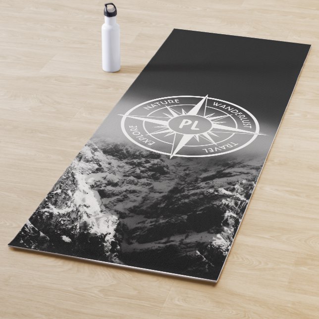 Compass star emblem monogram dramatic mountains yoga mat (In Situ)