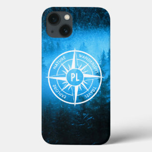 Compass star emblem monogram fog in spruce forest iPhone 13 case