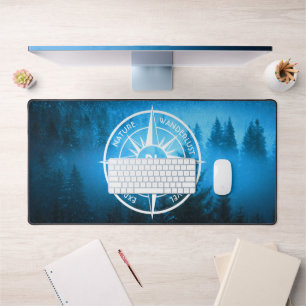 Compass star emblem monogram fog in spruce forest desk mat