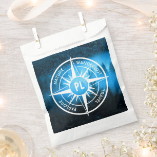 Compass star emblem monogram fog in spruce forest favour bags