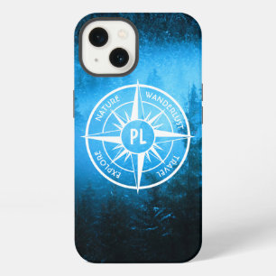 Compass star emblem monogram fog in spruce forest iPhone 13 case