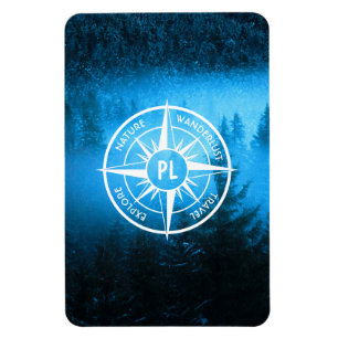 Compass star emblem monogram fog in spruce forest magnet