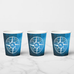 Compass star emblem monogram fog in spruce forest paper cups