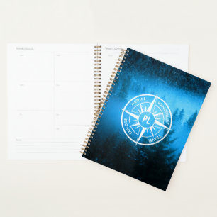 Compass star emblem monogram fog in spruce forest planner