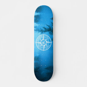 Compass star emblem monogram fog in spruce forest skateboard