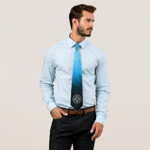 Compass star emblem monogram fog in spruce forest tie