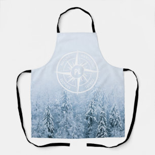 Compass star emblem monogram winter spruce forest apron
