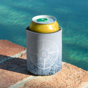 Compass star emblem monogram winter spruce forest can cooler