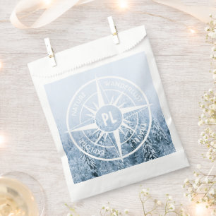 Compass star emblem monogram winter spruce forest favour bags