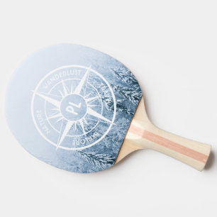 Compass star emblem monogram winter spruce forest ping pong paddle