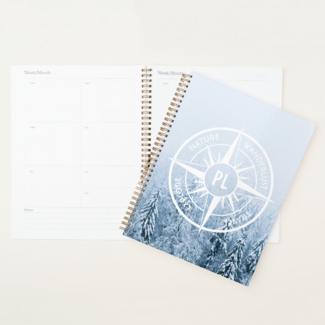 Compass star emblem monogram winter spruce forest planner (Display)