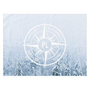 Compass star emblem monogram winter spruce forest tablecloth