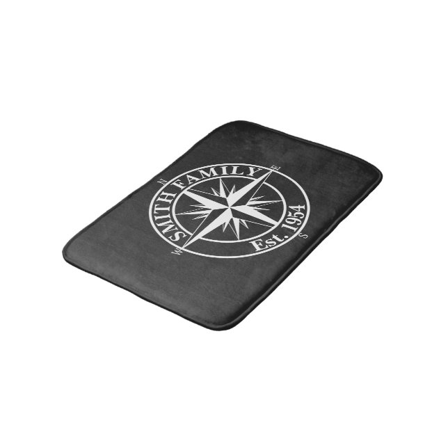 Compass star monogram personalizable emblem bath mat (Angled)