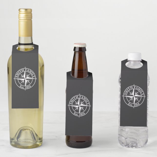 Compass star monogram personalizable emblem bottle tag (In Situ)