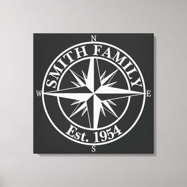 Compass star monogram personalizable emblem canvas print (Front)