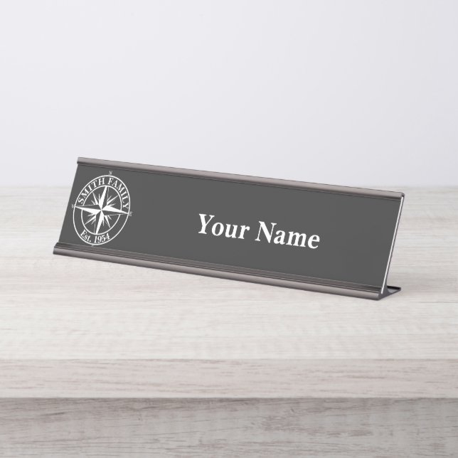 Compass star monogram personalizable emblem desk n name plate (Front)